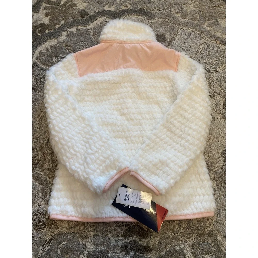 Reebok Coat Jacket Girls 5/6 White Pink Fleece NEW 95$ Zipper Mock Neck